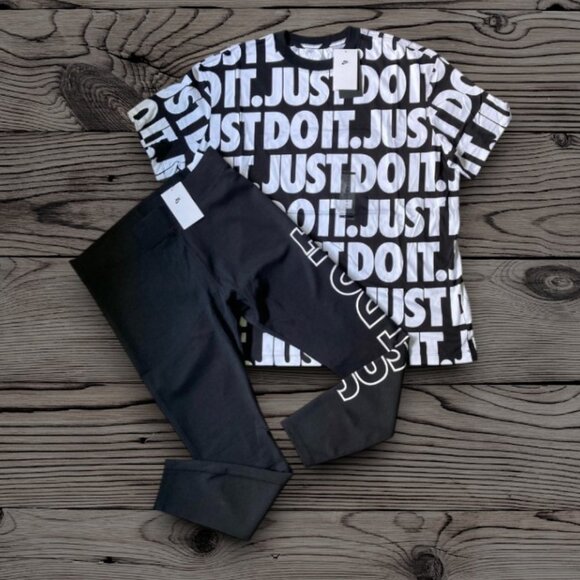 2 pc XL Nike JUST DO IT swoosh matching set t-shirt legging bundle womens outfit - Picture 2 of 10